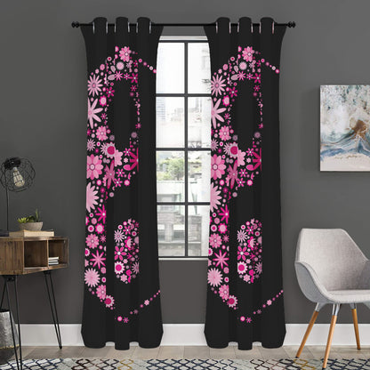 Pink Flowers Yin Yang Print Curtain