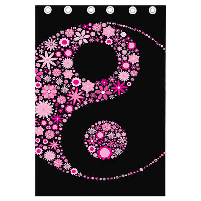 Pink Flowers Yin Yang Print Curtain