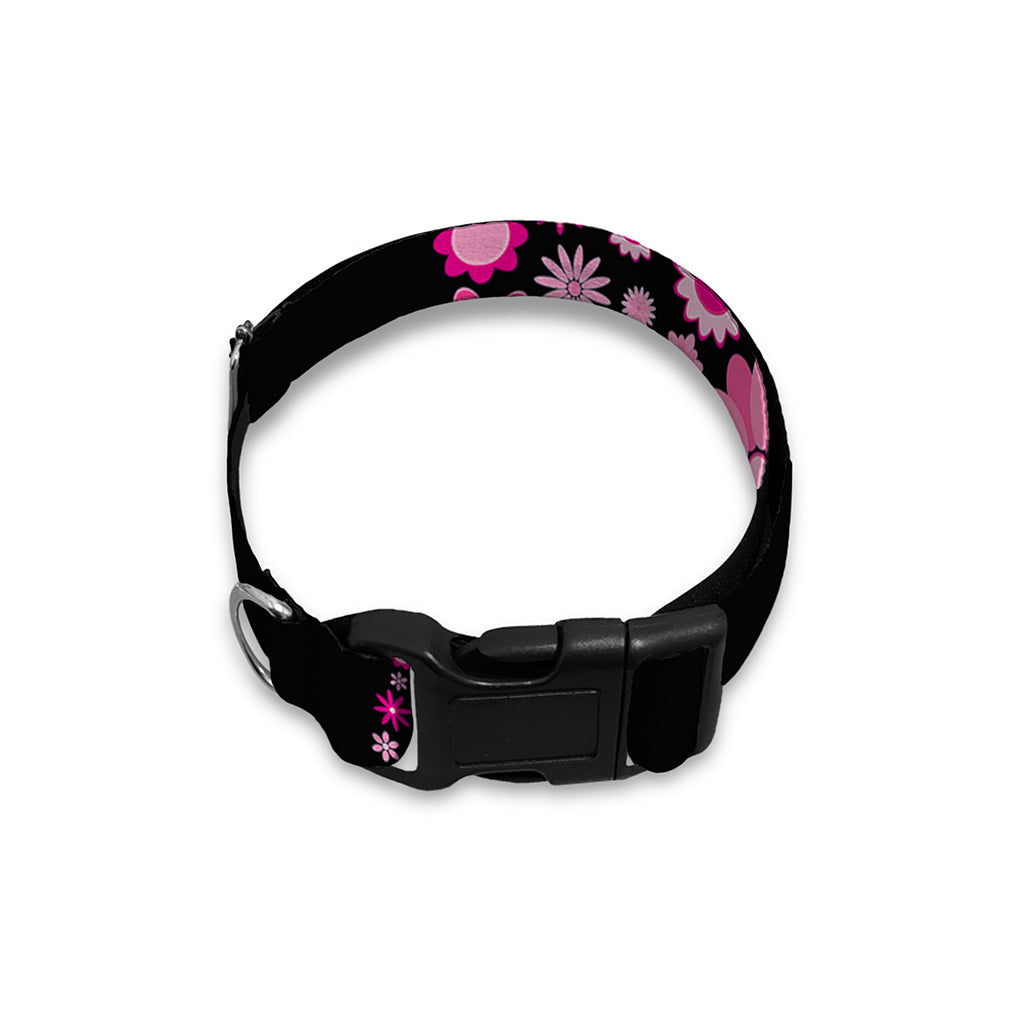 Pink Flowers Yin Yang Print Dog Collar