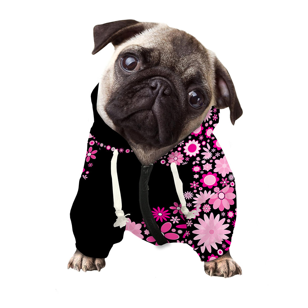 Pink Flowers Yin Yang Print Dog Zip Up Hoodie