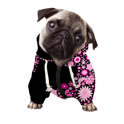 Pink Flowers Yin Yang Print Dog Zip Up Hoodie