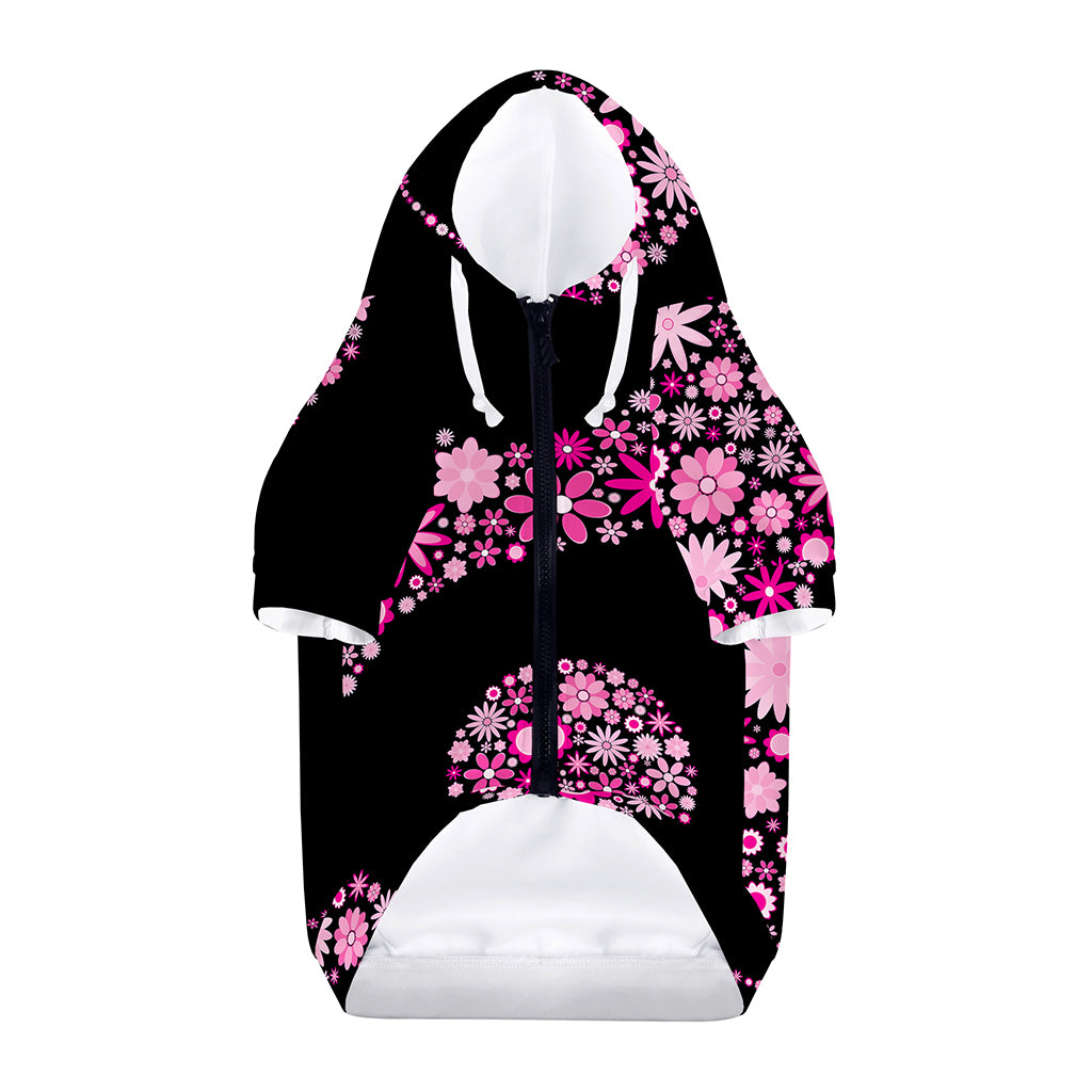 Pink Flowers Yin Yang Print Dog Zip Up Hoodie