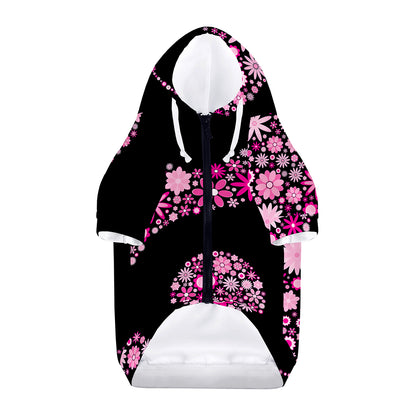 Pink Flowers Yin Yang Print Dog Zip Up Hoodie