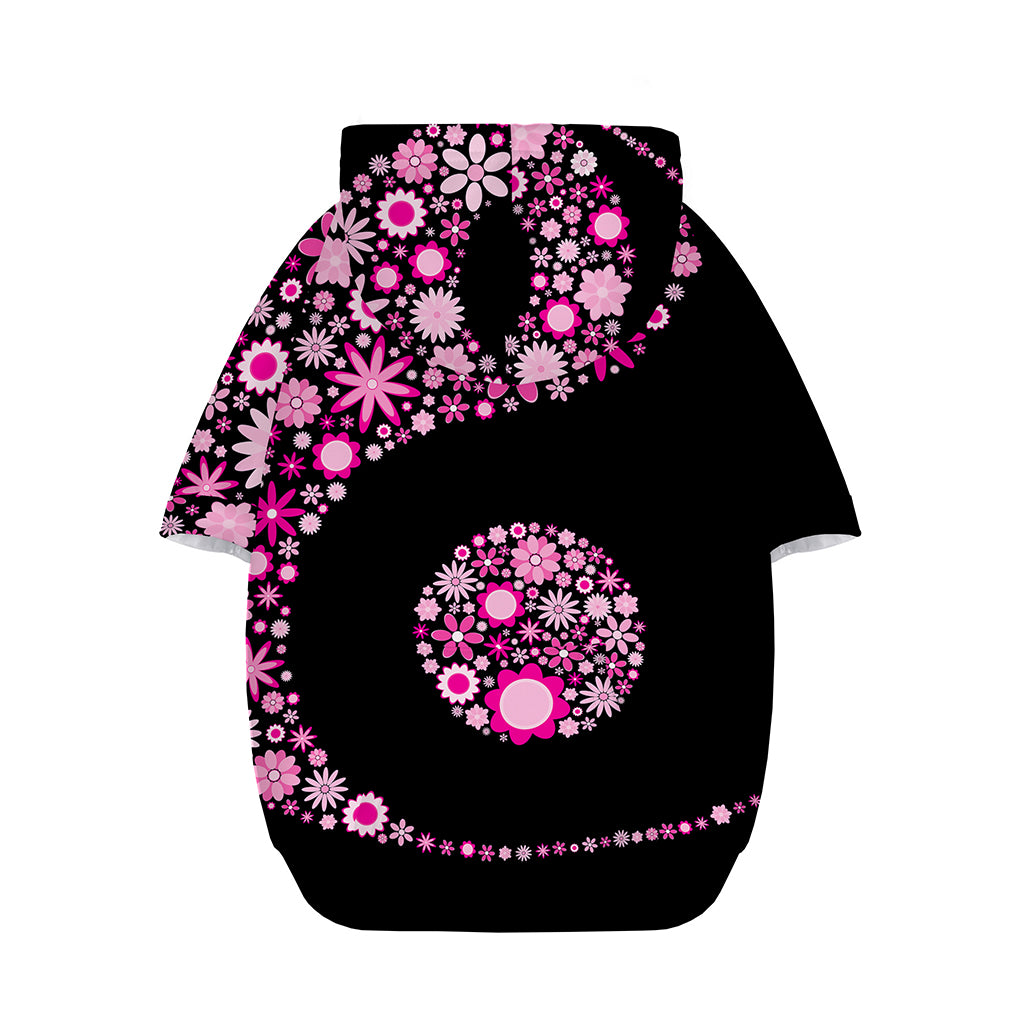 Pink Flowers Yin Yang Print Dog Zip Up Hoodie