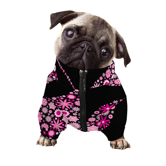 Pink Flowers Yin Yang Print Dog Zip Up Jacket