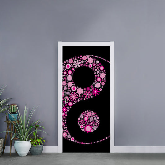 Pink Flowers Yin Yang Print Door Sticker