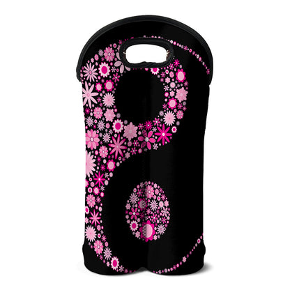 Pink Flowers Yin Yang Print Double Neoprene Wine Tote
