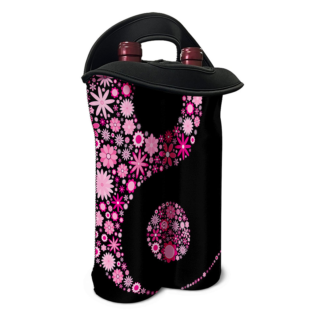 Pink Flowers Yin Yang Print Double Neoprene Wine Tote