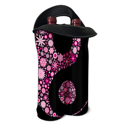 Pink Flowers Yin Yang Print Double Neoprene Wine Tote