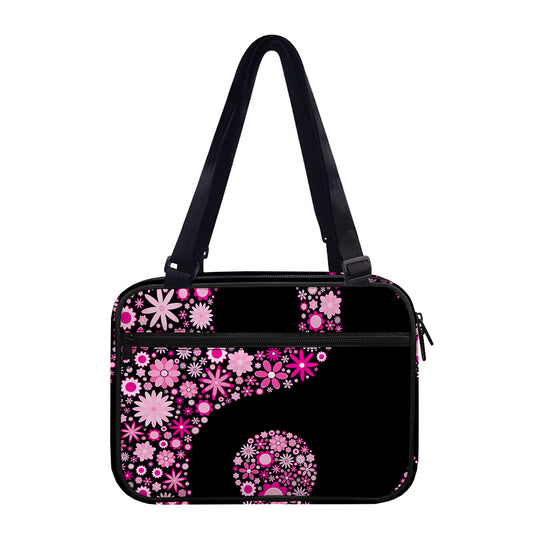 Pink Flowers Yin Yang Print Double Strap Bible Bag