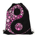 Pink Flowers Yin Yang Print Drawstring Bag