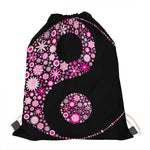 Pink Flowers Yin Yang Print Drawstring Bag
