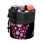 Pink Flowers Yin Yang Print Drawstring Makeup Bag