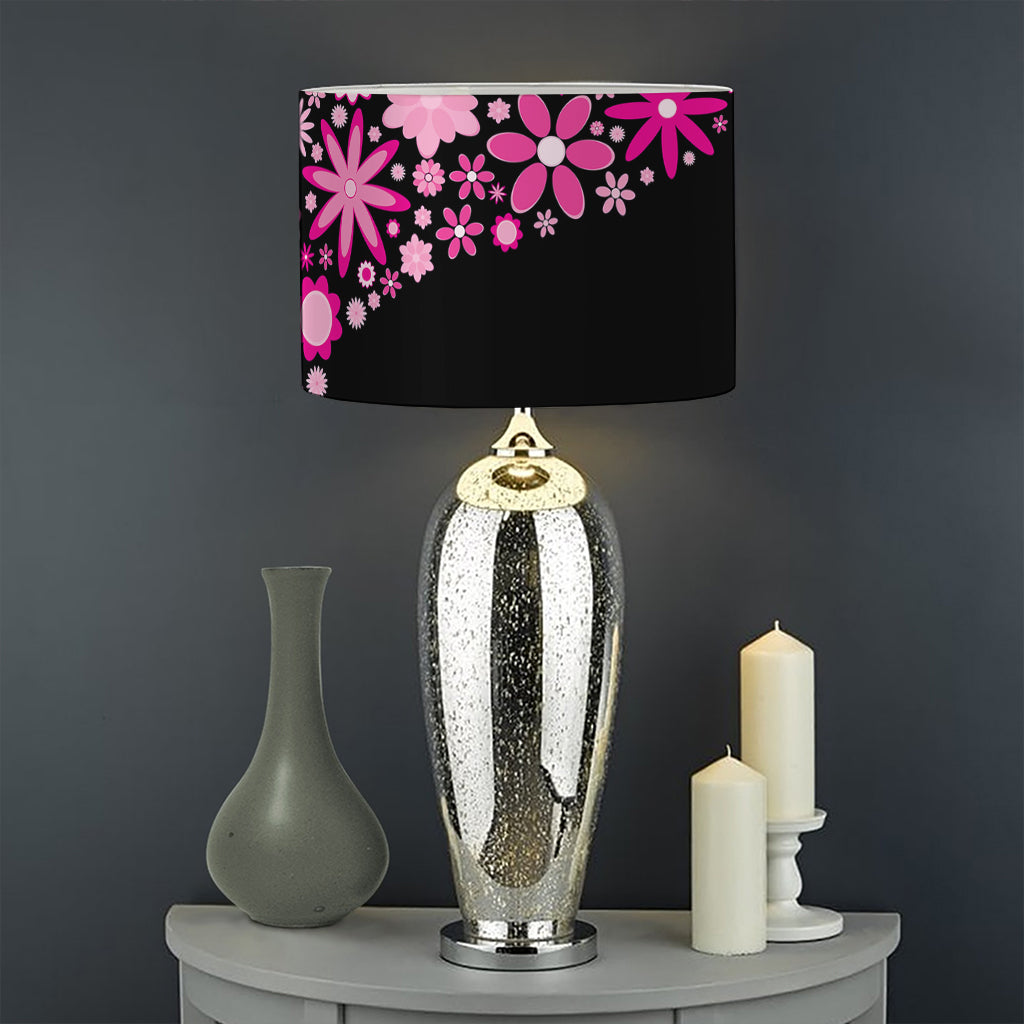 Pink Flowers Yin Yang Print Drum Lamp Shade