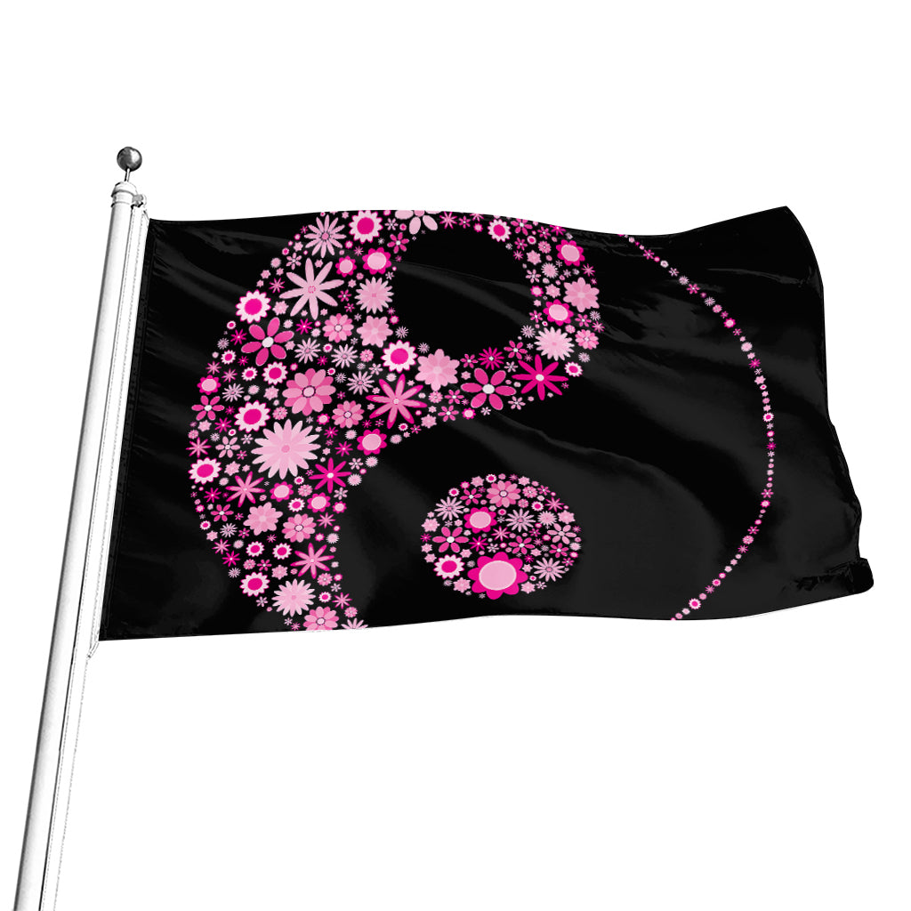 Pink Flowers Yin Yang Print Flag