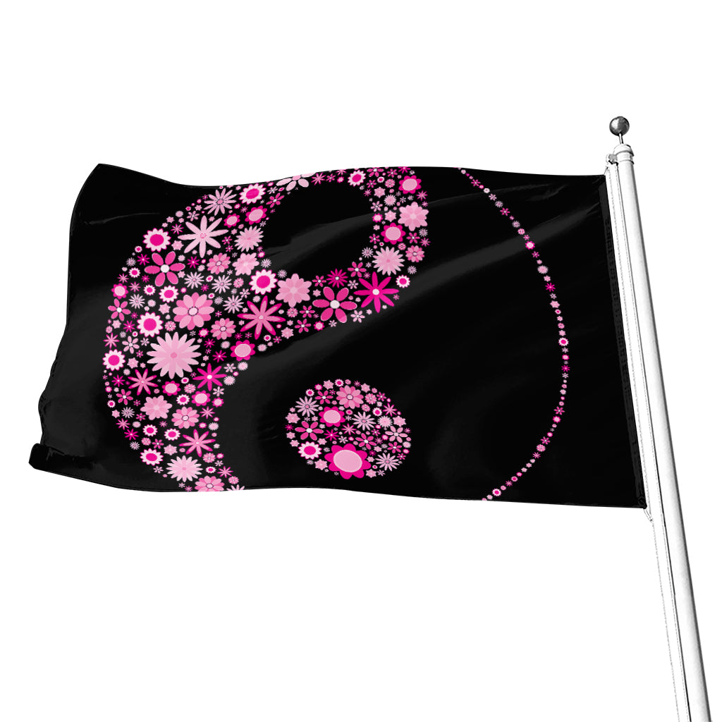 Pink Flowers Yin Yang Print Flag