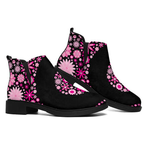 Pink Flowers Yin Yang Print Flat Ankle Boots