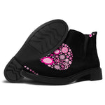 Pink Flowers Yin Yang Print Flat Ankle Boots