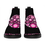 Pink Flowers Yin Yang Print Flat Ankle Boots