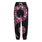 Pink Flowers Yin Yang Print Fleece Lined Knit Pants