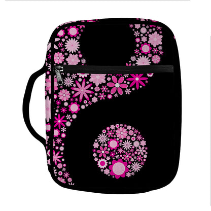 Pink Flowers Yin Yang Print Front Pocket Bible Bag