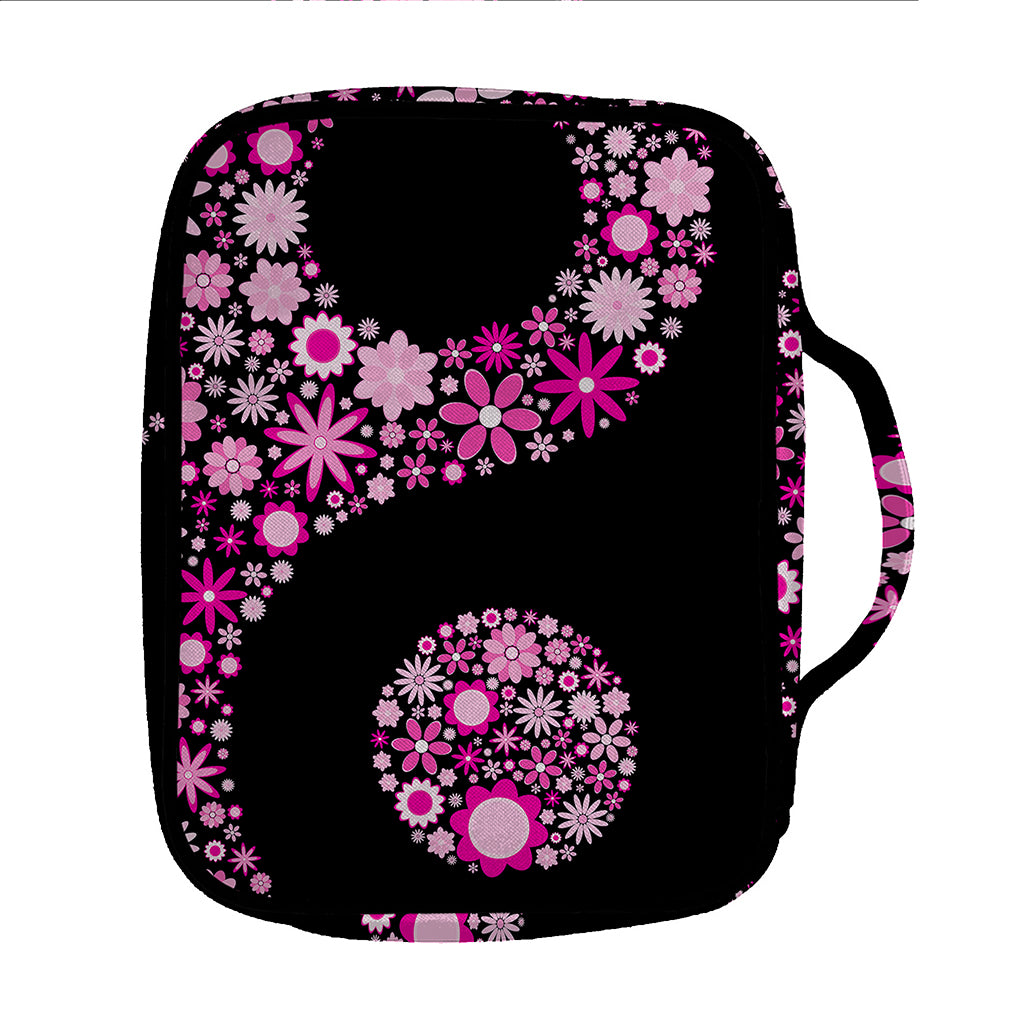 Pink Flowers Yin Yang Print Front Pocket Bible Bag