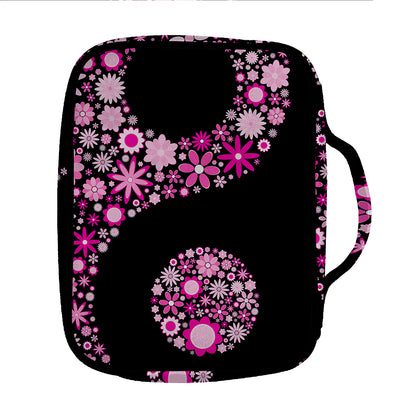 Pink Flowers Yin Yang Print Front Pocket Bible Bag