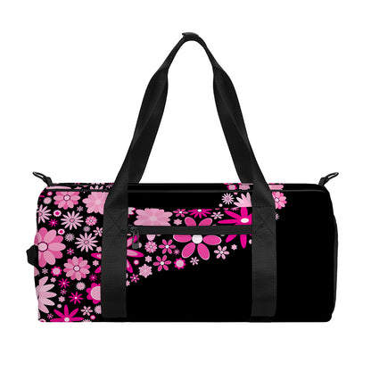 Pink Flowers Yin Yang Print Gym Bag