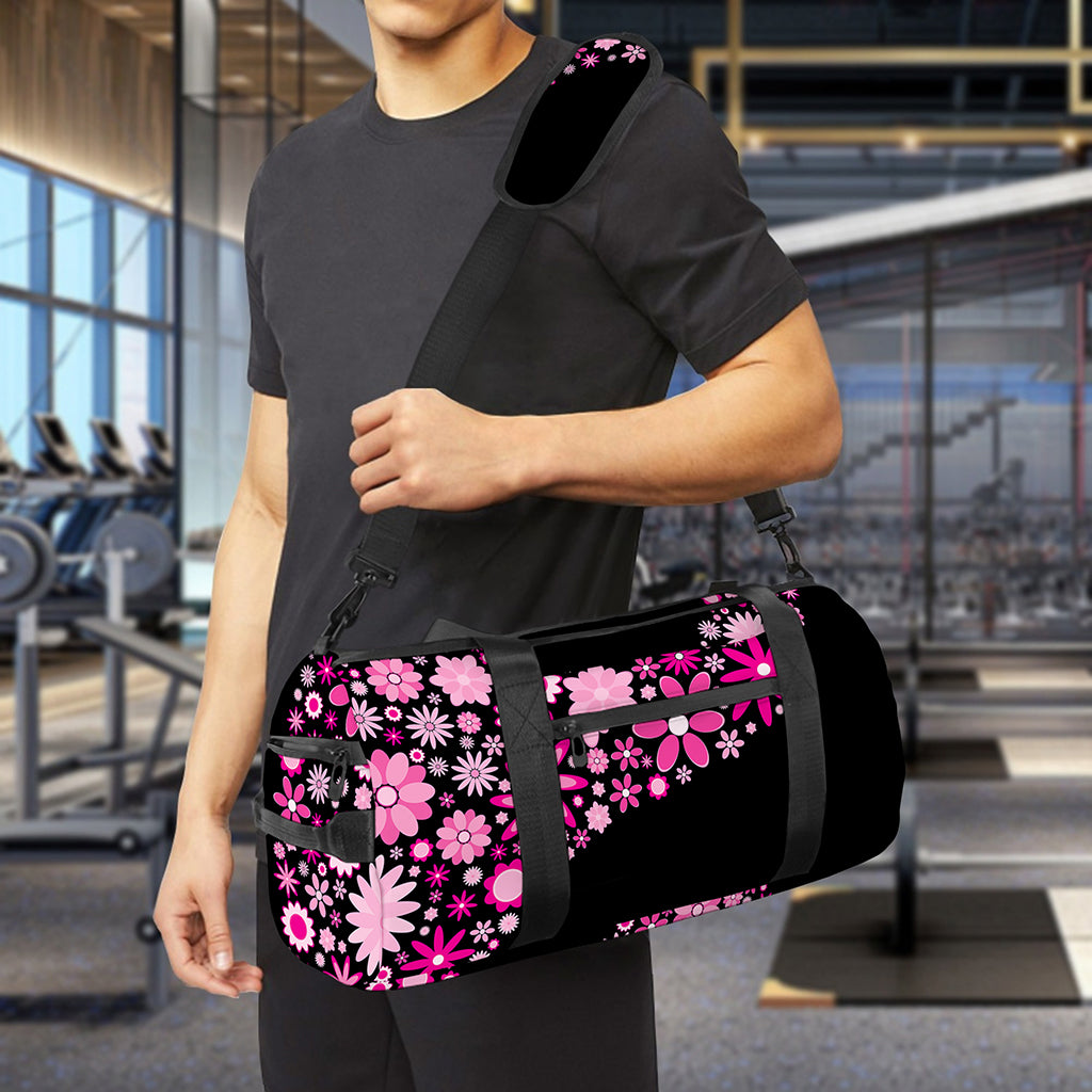 Pink Flowers Yin Yang Print Gym Bag