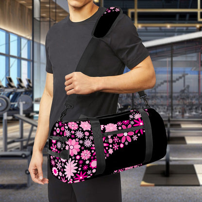 Pink Flowers Yin Yang Print Gym Bag
