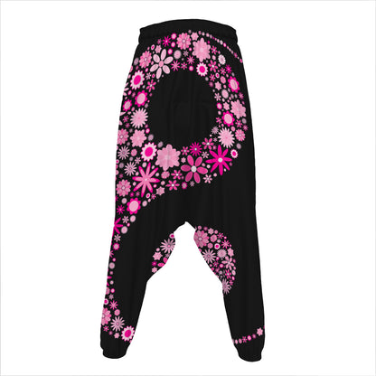 Pink Flowers Yin Yang Print Hammer Pants