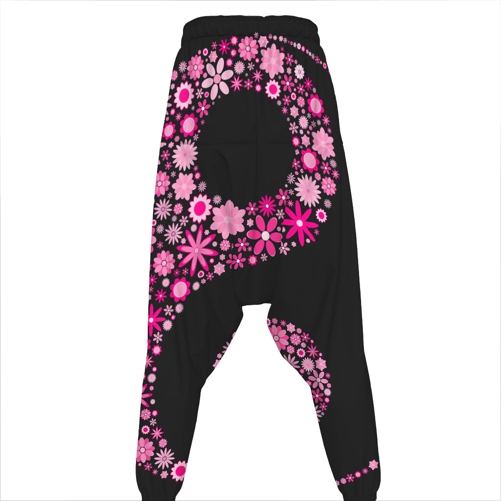 Pink Flowers Yin Yang Print Hammer Pants