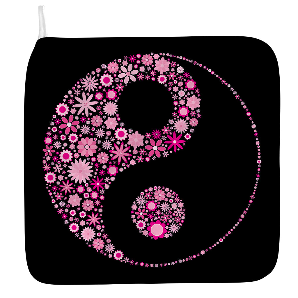 Pink Flowers Yin Yang Print Hand Towel