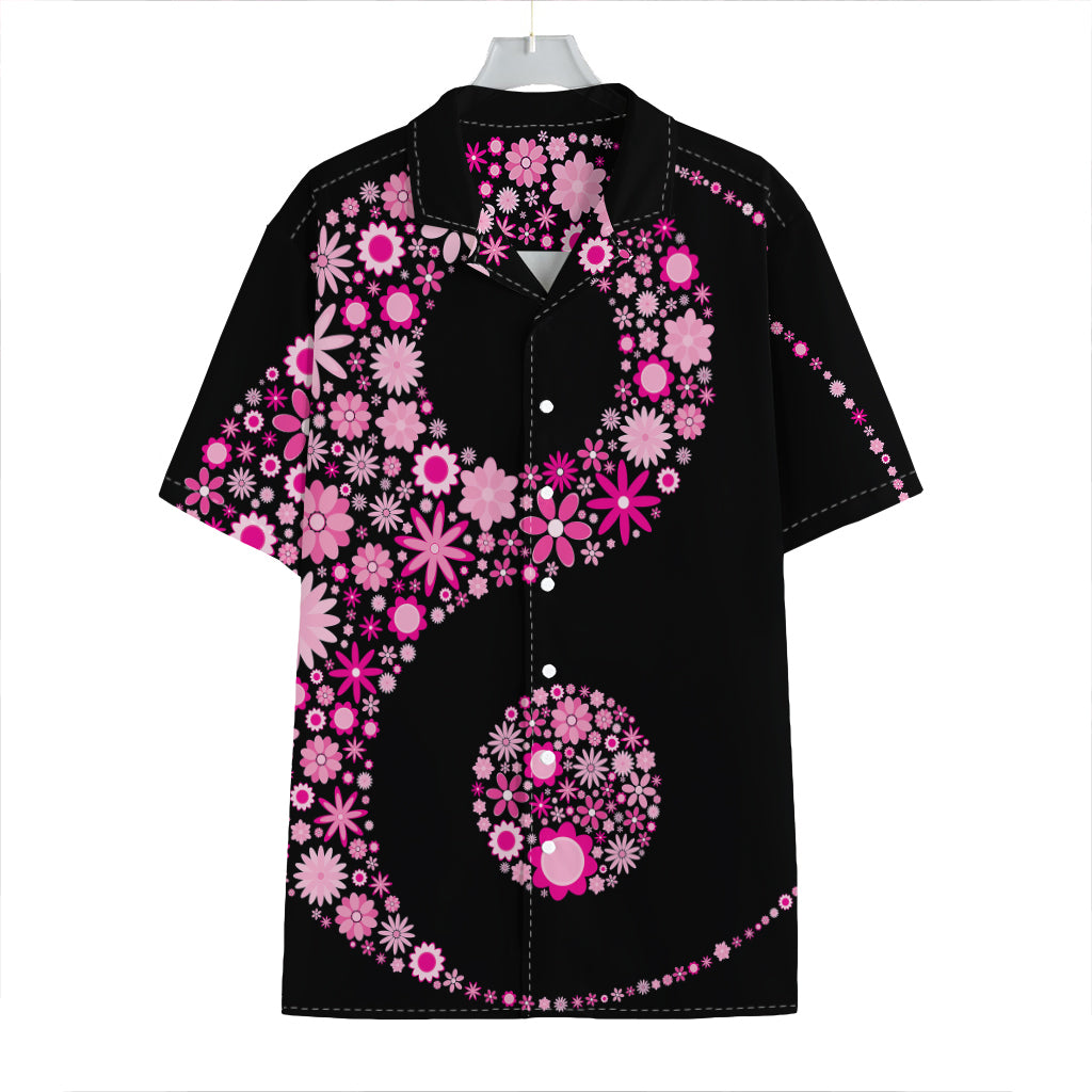Pink Flowers Yin Yang Print Hawaiian Shirt