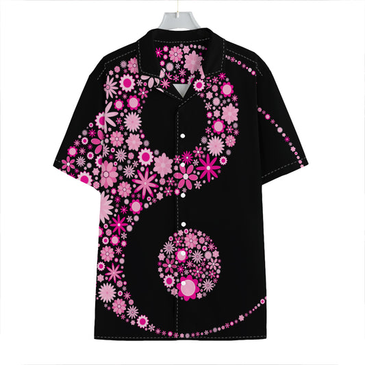 Pink Flowers Yin Yang Print Hawaiian Shirt