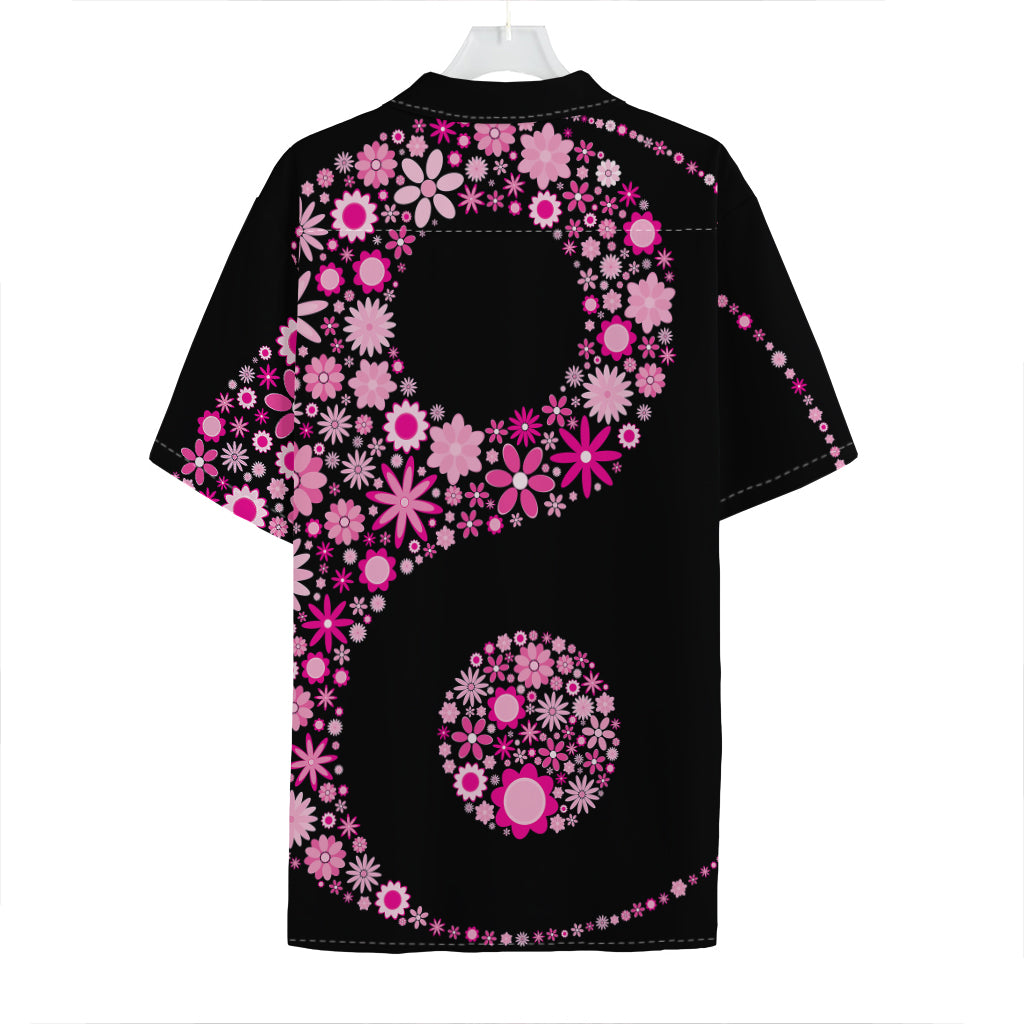 Pink Flowers Yin Yang Print Hawaiian Shirt
