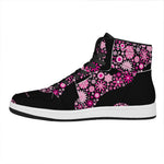 Pink Flowers Yin Yang Print High Top Leather Sneakers