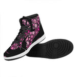 Pink Flowers Yin Yang Print High Top Leather Sneakers