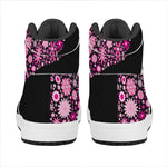 Pink Flowers Yin Yang Print High Top Leather Sneakers