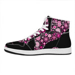Pink Flowers Yin Yang Print High Top Leather Sneakers