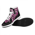 Pink Flowers Yin Yang Print High Top Leather Sneakers