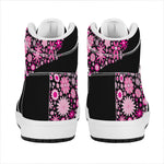 Pink Flowers Yin Yang Print High Top Leather Sneakers