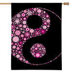 Pink Flowers Yin Yang Print House Flag