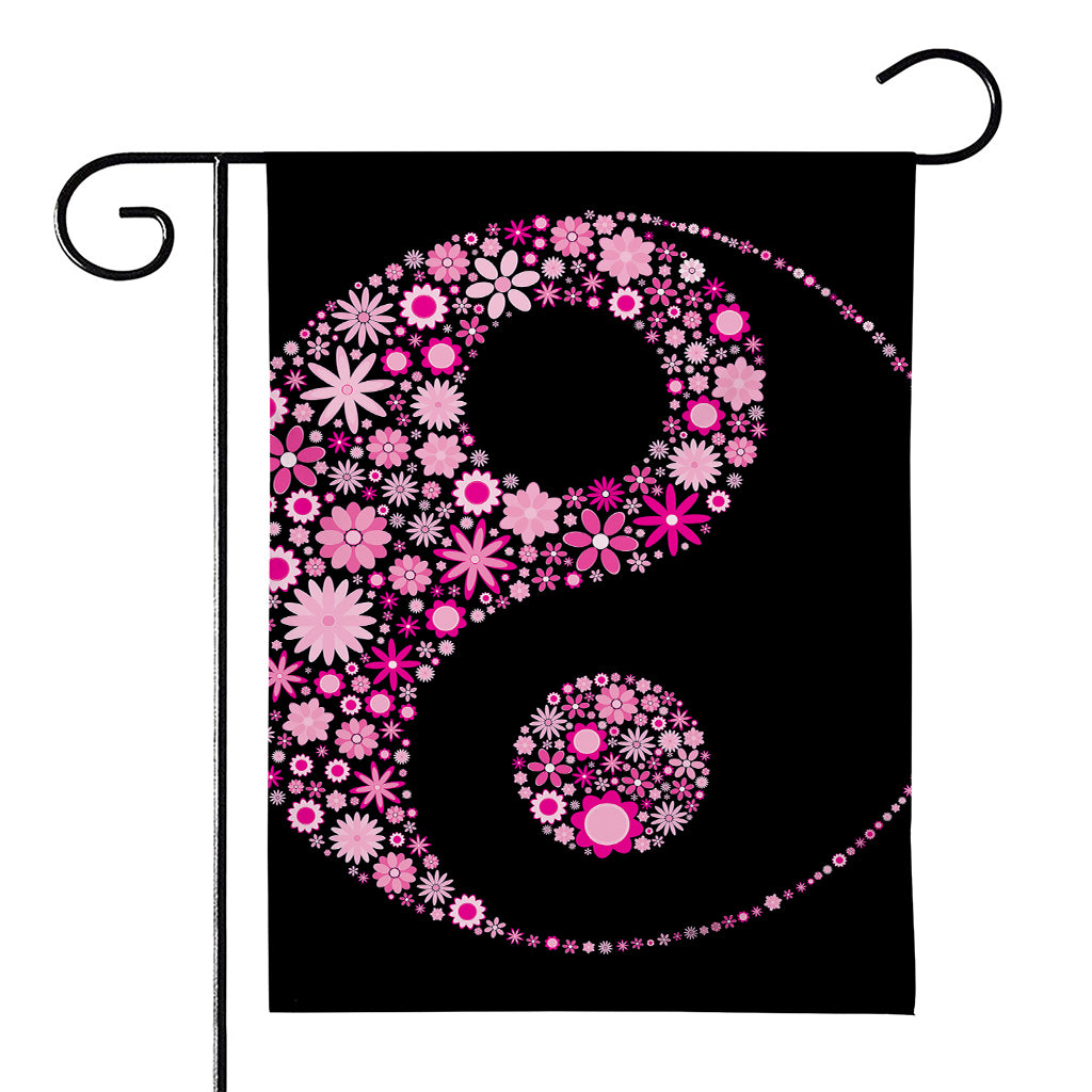 Pink Flowers Yin Yang Print House Flag