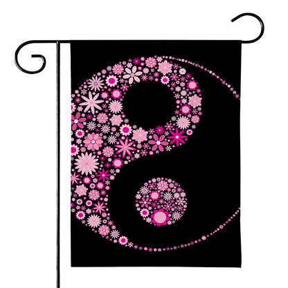 Pink Flowers Yin Yang Print House Flag