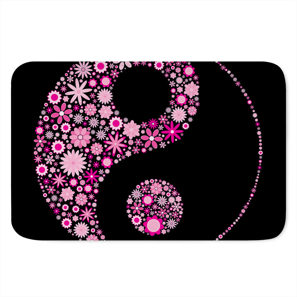 Pink Flowers Yin Yang Print Indoor Door Mat