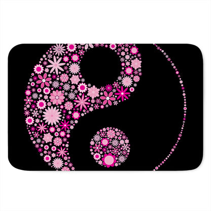 Pink Flowers Yin Yang Print Indoor Door Mat