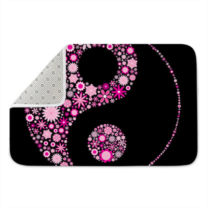 Pink Flowers Yin Yang Print Indoor Door Mat