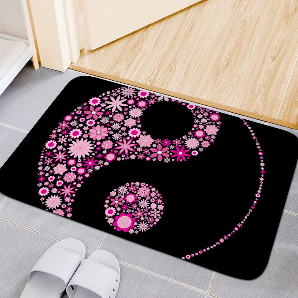 Pink Flowers Yin Yang Print Indoor Door Mat