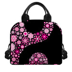 Pink Flowers Yin Yang Print Insulated Lunch Bag